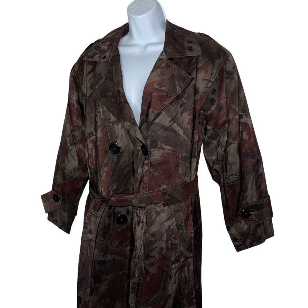 London Fog Vintage 1990's Abstract Wool Lined Long Trench Rain Coat 6 Petite - Picture 4 of 8